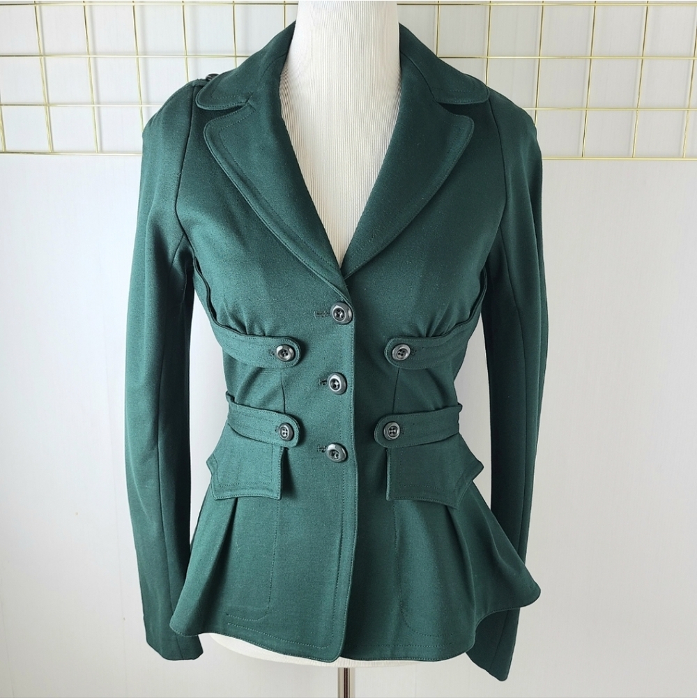 Byron Lars Beauty Mark Green Military Corset Style Peplum Blazer